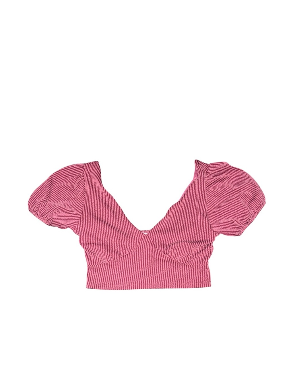 Altar'd State Pink Ribbed V-Neck Puff Sleeve Crop Top
